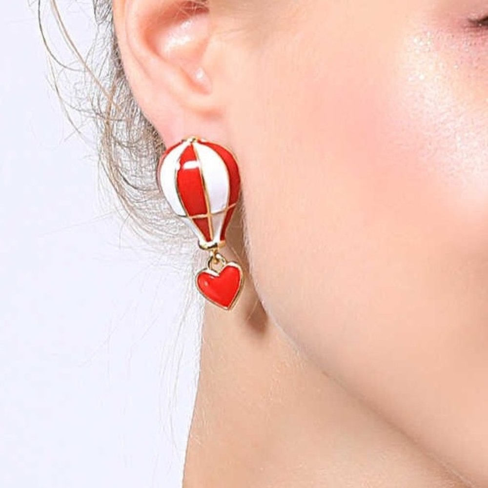 Red Hot Air Balloon Heart Earrings